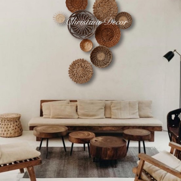 Set of 10 Seagrass Wall Basket For Wall Decor, Natural African Baskets - Picture 2 of 11